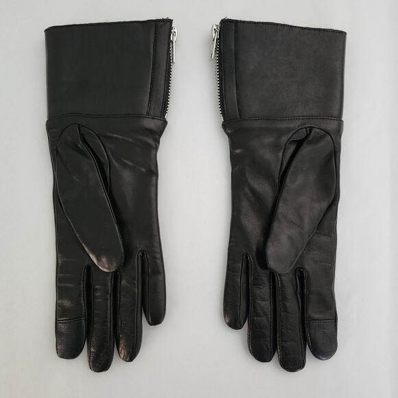 Soft Black Leather Long Gloves with Shearling and Wool Lining Size Small - Picture 2 of 8